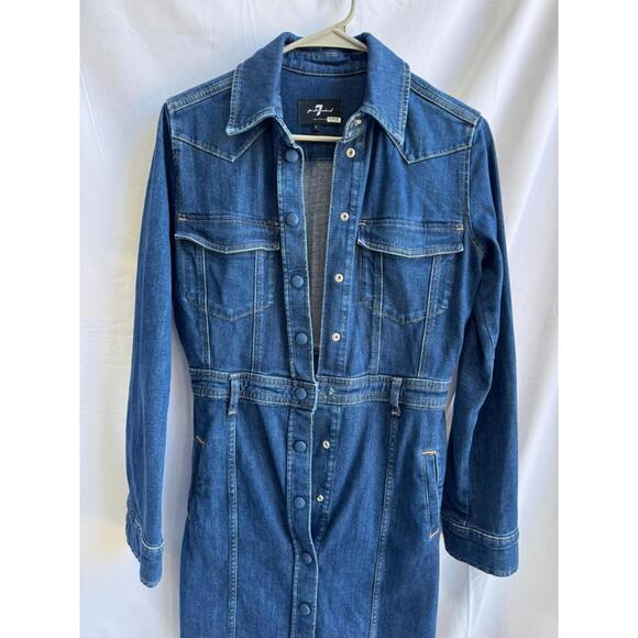 7 For All Mankind Blue Luxe Dress Size S with missing Buttons - Picture 6 of 7